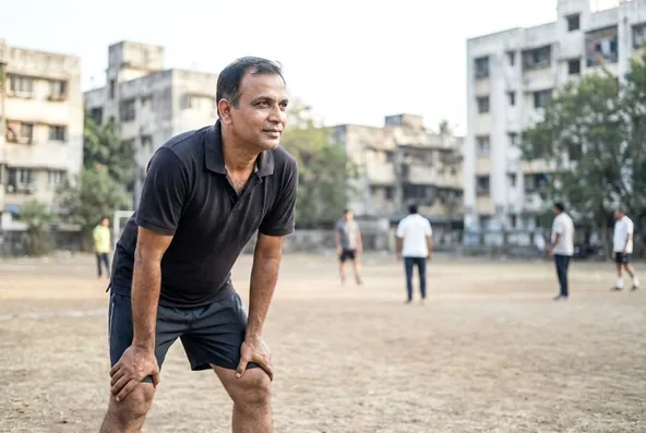A recreational player catching his breath on a local ground in Pune
